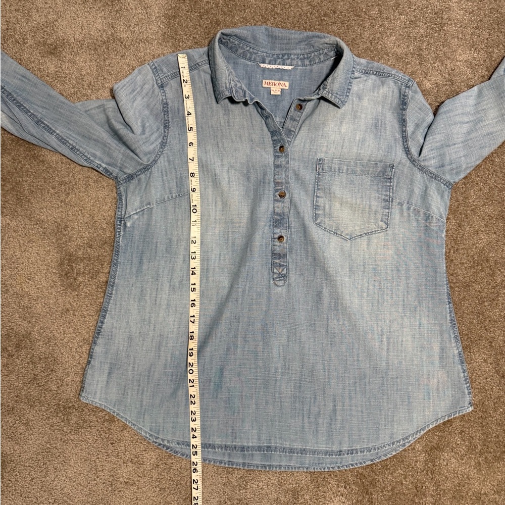 Merona Light Blue Chambray 3/4 Button Down Shirt women’s XL - Picture 8 of 8